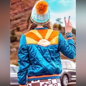 Classic Rock Couture Rising Sun Bomber in Peacock